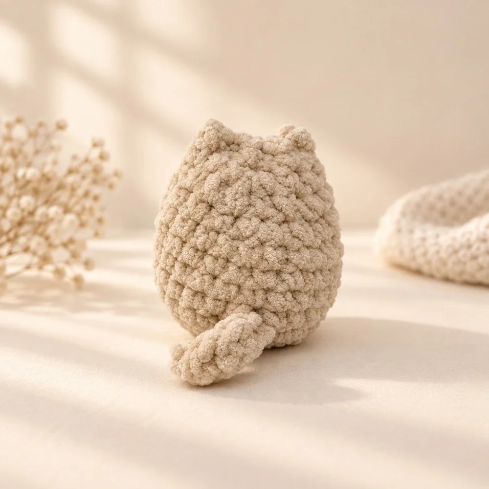 Handmade Crochet Cat Plush Mini Cream Kitty Amigurumi Shelf Decor